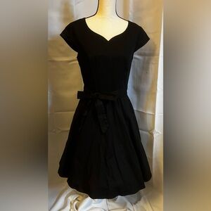 Kingfancy Vintage 1950s Retro Cocktail Swing Black Dress w/Cap Sleeves & Pockets